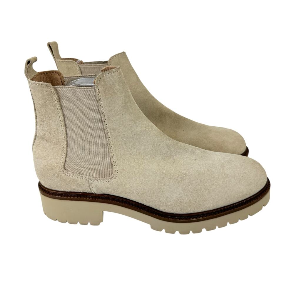 Enzo Tesoti Cream Suede Leather Pull On Lug Sole Chelsea Boots - Picture 4 of 12